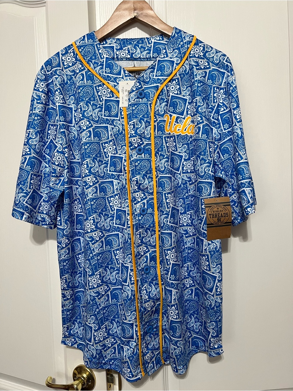 Rivalry Threads Blue Paisley Button-Up Jersey with White Accents